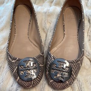 TORY BURCH SNAKESKIN EMBOSSED WITH GUNMETAL EMBLEM